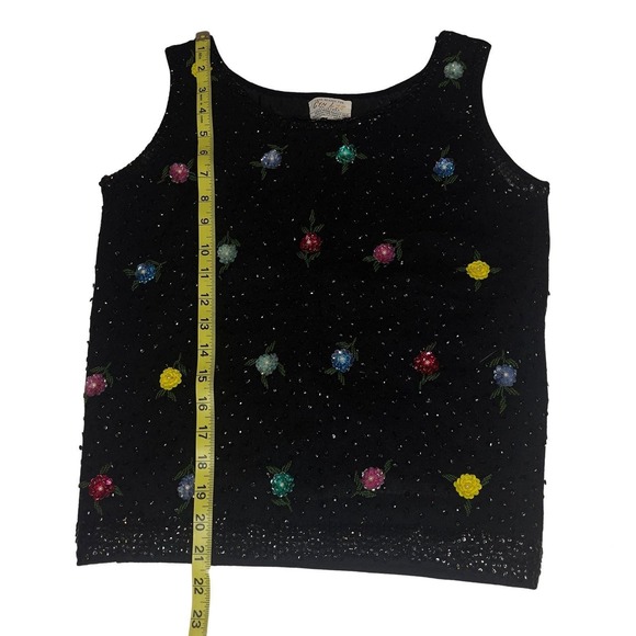 Vintage Sleeveless Sweater - Cyn Les Hand Beaded Sequin Rosette Black - Size 36 - Picture 4 of 11
